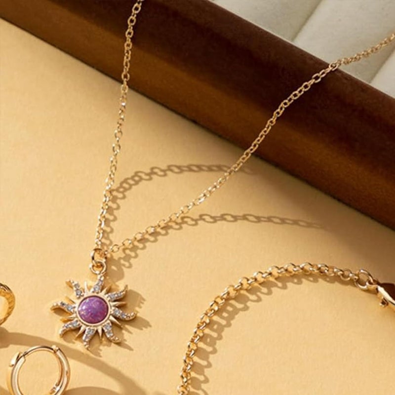 TACBSP Rapunz Sun Necklace for Women Tangled Necklace Sun Necklaces Opal Pendant Neckalces Healing Crystal Necklaces Christmas Trendy Jewelry - Image 4